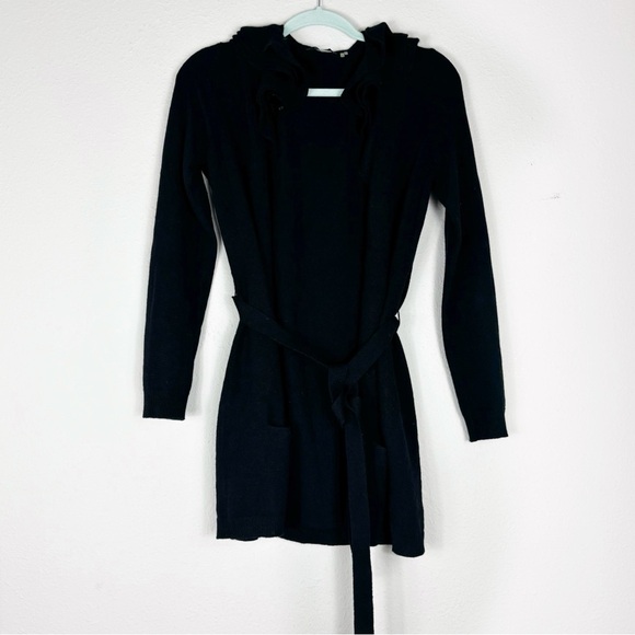 Elie Tahari 100% Cashmere Black Open Front Knit Belted Cardigan size S - Picture 1 of 9